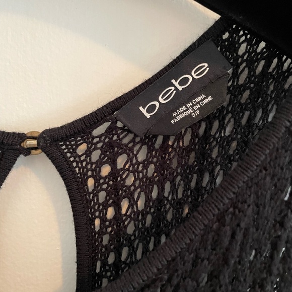 BEBE Black Dress with Crochet Detail, Fringes and Beads - Picture 8 of 11